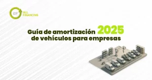 PORTADA DE LA NOTICIA GUIA DE AMORTIZACIÓN DE VEHÍCULOS PARA EMPRESAS 2025 EN LA QUE SE VE UN PARQUE DE AUTOMOVILES EN CADENA